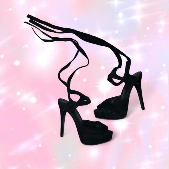 Guess Shoes - Black Ballerina Tie Up Heels By Guess